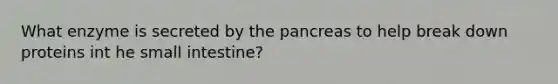 What enzyme is secreted by the pancreas to help break down proteins int he small intestine?