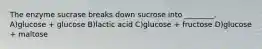 The enzyme sucrase breaks down sucrose into ________. A)glucose + glucose B)lactic acid C)glucose + fructose D)glucose + maltose