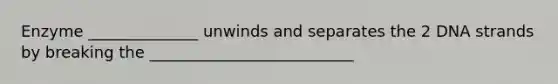 Enzyme ______________ unwinds and separates the 2 DNA strands by breaking the __________________________