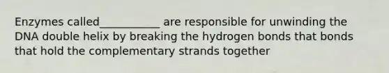 Enzymes called___________ are responsible for unwinding the DNA double helix by breaking the hydrogen bonds that bonds that hold the complementary strands together