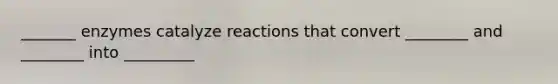 _______ enzymes catalyze reactions that convert ________ and ________ into _________