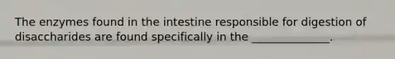 The enzymes found in the intestine responsible for digestion of disaccharides are found specifically in the ______________.