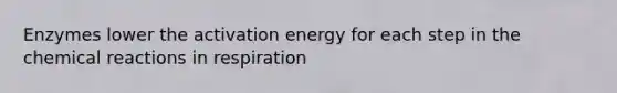 Enzymes lower the activation energy for each step in the chemical reactions in respiration