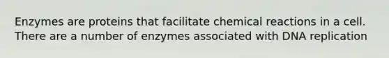 Enzymes are proteins that facilitate chemical reactions in a cell. There are a number of enzymes associated with DNA replication