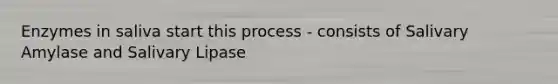 Enzymes in saliva start this process - consists of Salivary Amylase and Salivary Lipase