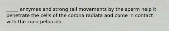 _____ enzymes and strong tail movements by the sperm help it penetrate the cells of the corona radiata and come in contact with the zona pellucida.