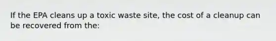 If the EPA cleans up a toxic waste site, the cost of a cleanup can be recovered from the: