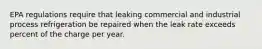 EPA regulations require that leaking commercial and industrial process refrigeration be repaired when the leak rate exceeds percent of the charge per year.