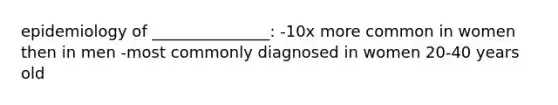 epidemiology of _______________: -10x more common in women then in men -most commonly diagnosed in women 20-40 years old