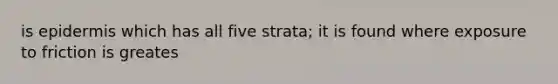 is epidermis which has all five strata; it is found where exposure to friction is greates