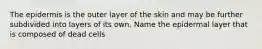 The epidermis is the outer layer of the skin and may be further subdivided into layers of its own. Name the epidermal layer that is composed of dead cells