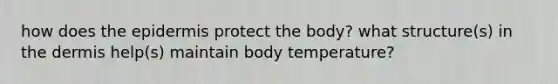 how does the epidermis protect the body? what structure(s) in the dermis help(s) maintain body temperature?