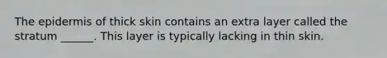 The epidermis of thick skin contains an extra layer called the stratum ______. This layer is typically lacking in thin skin.