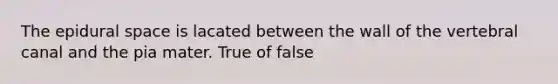 The epidural space is lacated between the wall of the vertebral canal and the pia mater. True of false