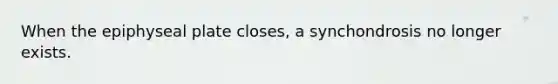 When the epiphyseal plate closes, a synchondrosis no longer exists.