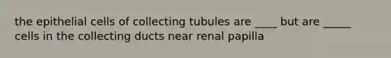 the epithelial cells of collecting tubules are ____ but are _____ cells in the collecting ducts near renal papilla