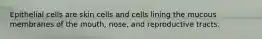 Epithelial cells are skin cells and cells lining the mucous membranes of the mouth, nose, and reproductive tracts.