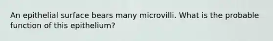 An epithelial surface bears many microvilli. What is the probable function of this epithelium?