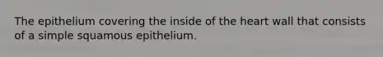 The epithelium covering the inside of the heart wall that consists of a simple squamous epithelium.