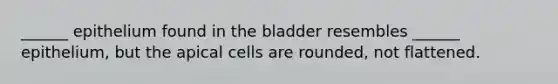 ______ epithelium found in the bladder resembles ______ epithelium, but the apical cells are rounded, not flattened.