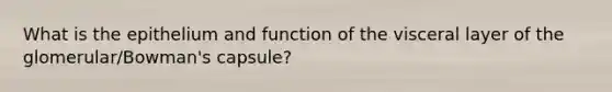 What is the epithelium and function of the visceral layer of the glomerular/Bowman's capsule?