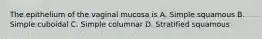 The epithelium of the vaginal mucosa is A. Simple squamous B. Simple cuboidal C. Simple columnar D. Stratified squamous