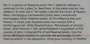 EQ: In a species of flowering plant, the T allele for tallness is dominant to the t allele for dwarfness. In the same species, two alleles C^R (red) and C^W (white) code for the colour of flowers. When homozygous red-flowered plants were crossed with homozygous white-flowered plants, all the offspring had pink flowers. A dwarf, pink-flowered plant was crossed with a heterozygous tall, white-flowered plant. Phenotypes of parents: Dwarf, pink-flowered × Tall, white-flowered A population of this species of plant contained 9% of red-flowered plants. Use the Hardy-Weinberg equation to calculate the percentage of pink-flowered plants in this population. Show your working. (2 MARKS)