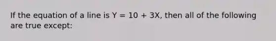 If the equation of a line is Y = 10 + 3X, then all of the following are true except: