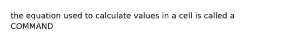 the equation used to calculate values in a cell is called a COMMAND