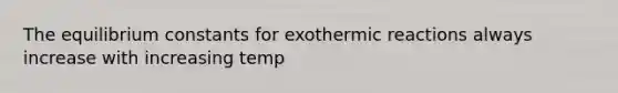 The equilibrium constants for exothermic reactions always increase with increasing temp