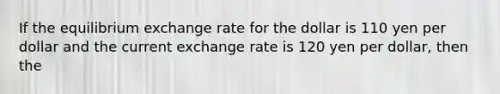 If the equilibrium exchange rate for the dollar is 110 yen per dollar and the current exchange rate is 120 yen per dollar, then the