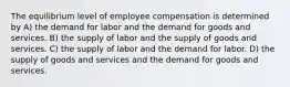 The equilibrium level of employee compensation is determined by A) the demand for labor and the demand for goods and services. B) the supply of labor and the supply of goods and services. C) the supply of labor and the demand for labor. D) the supply of goods and services and the demand for goods and services.