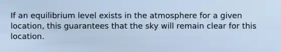 If an equilibrium level exists in the atmosphere for a given location, this guarantees that the sky will remain clear for this location.