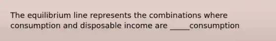 The equilibrium line represents the combinations where consumption and disposable income are _____consumption