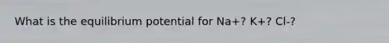 What is the equilibrium potential for Na+? K+? Cl-?