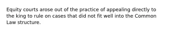 Equity courts arose out of the practice of appealing directly to the king to rule on cases that did not fit well into the Common Law structure.