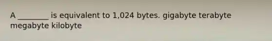 A ________ is equivalent to 1,024 bytes. gigabyte terabyte megabyte kilobyte