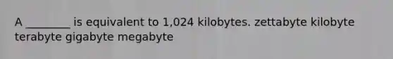 A ________ is equivalent to 1,024 kilobytes. zettabyte kilobyte terabyte gigabyte megabyte