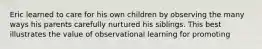 Eric learned to care for his own children by observing the many ways his parents carefully nurtured his siblings. This best illustrates the value of observational learning for promoting