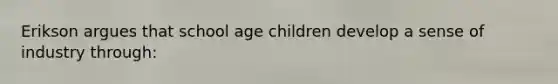 Erikson argues that school age children develop a sense of industry through: