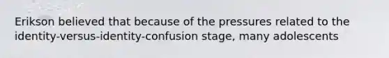 Erikson believed that because of the pressures related to the identity-versus-identity-confusion stage, many adolescents