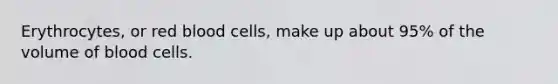 Erythrocytes, or red blood cells, make up about 95% of the volume of blood cells.