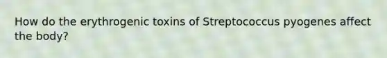 How do the erythrogenic toxins of Streptococcus pyogenes affect the body?