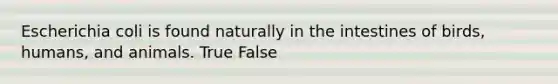 Escherichia coli is found naturally in the intestines of birds, humans, and animals. True False