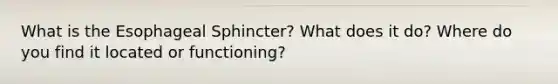 What is the Esophageal Sphincter? What does it do? Where do you find it located or functioning?