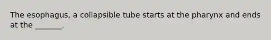 The esophagus, a collapsible tube starts at the pharynx and ends at the _______.