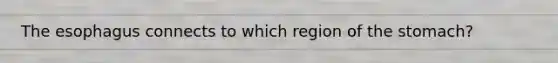 <a href='https://www.questionai.com/knowledge/kSjVhaa9qF-the-esophagus' class='anchor-knowledge'>the esophagus</a> connects to which region of <a href='https://www.questionai.com/knowledge/kLccSGjkt8-the-stomach' class='anchor-knowledge'>the stomach</a>?