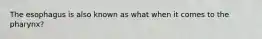 The esophagus is also known as what when it comes to the pharynx?