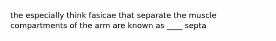 the especially think fasicae that separate the muscle compartments of the arm are known as ____ septa