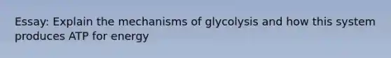 Essay: Explain the mechanisms of glycolysis and how this system produces ATP for energy